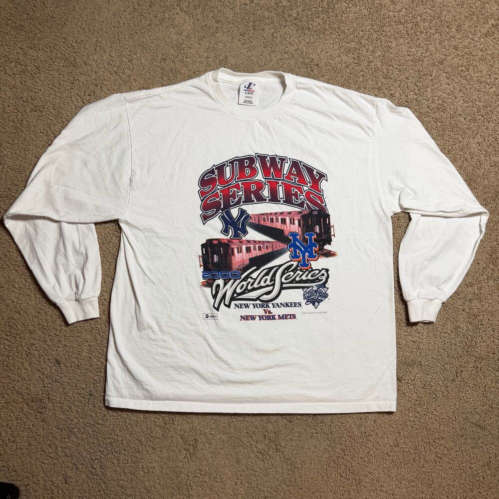 vtg Y2K NEW YORK YANKEES METS SUBWAY WORLD SERIES t-shirt BASEBALL sz L